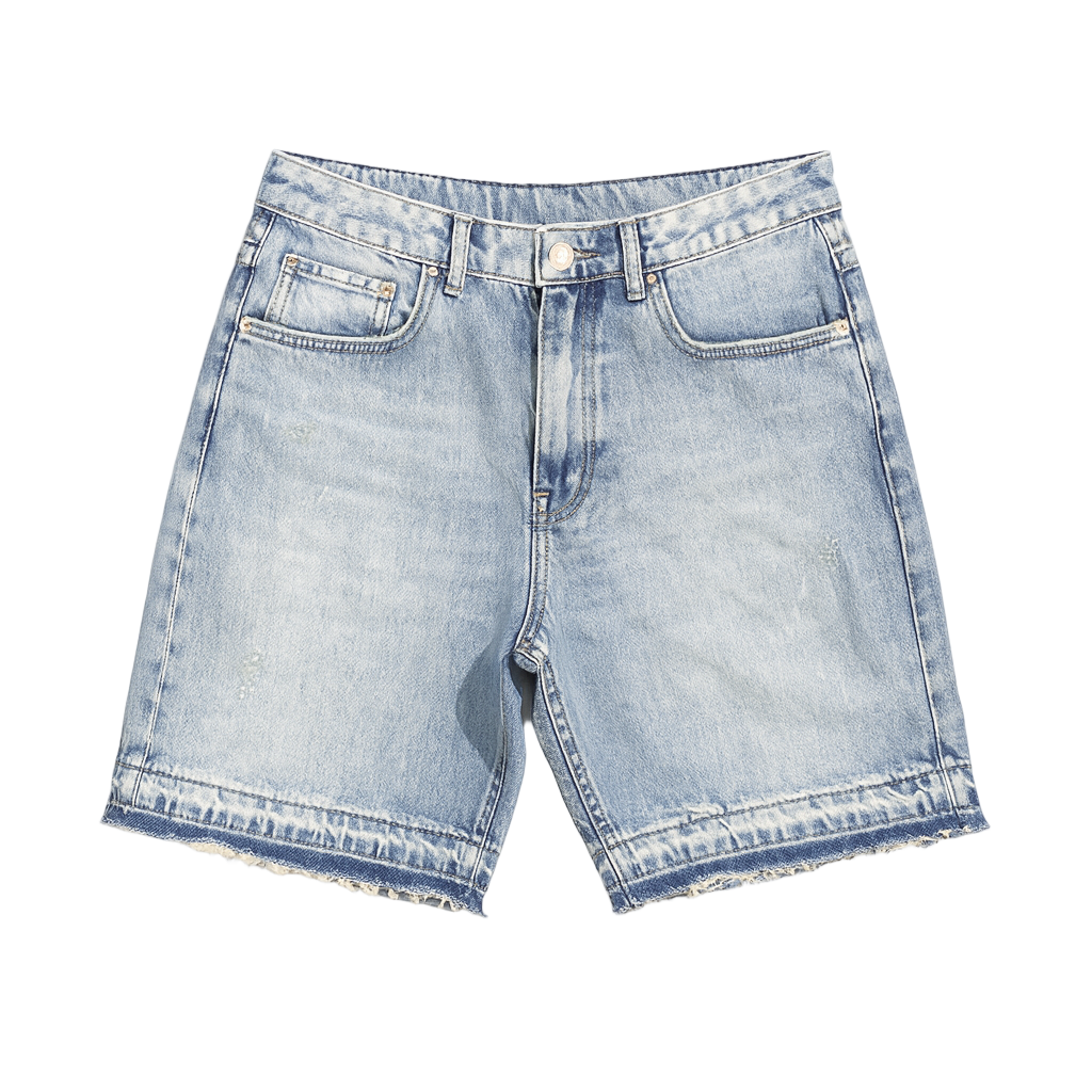 SHORT EN JEAN EFFILOCHÉ DÉLAVÉ